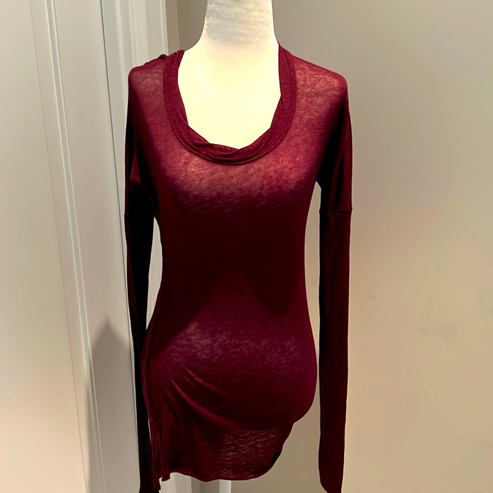 rag & bone Burgundy Sheer Knit Cowl Neck Long Sleeve Tunic Top